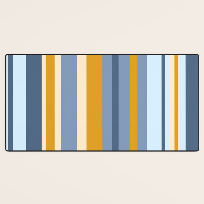Vertical Stripes Variable Contemporary Retro Modern Pattern in Blue and Honey Mustard Desk Mat Gallery Image 3