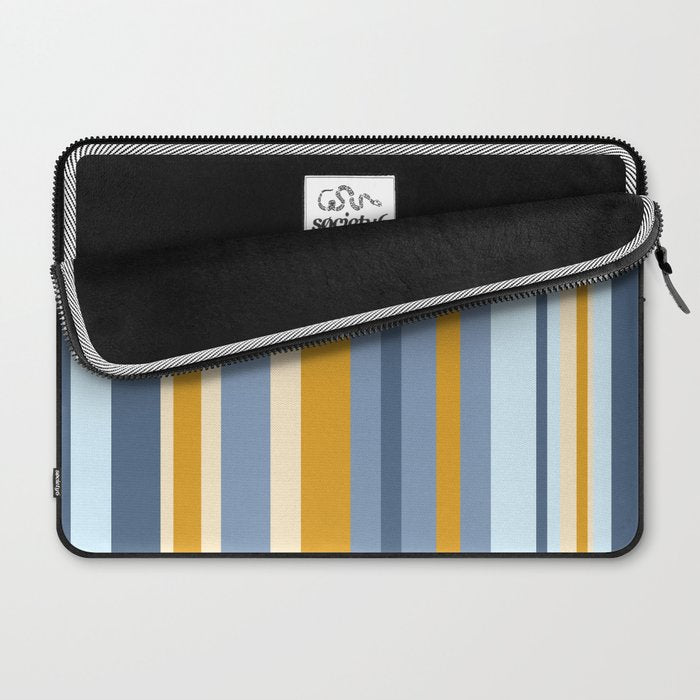 Vertical Stripes Variable Contemporary Retro Modern Pattern in Blue and Honey Mustard Laptop Sleeve Gallery Image 2
