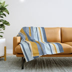Vertical Stripes Variable Contemporary Retro Modern Pattern in Blue and Honey Mustard Throw Blanket Gallery Image 1