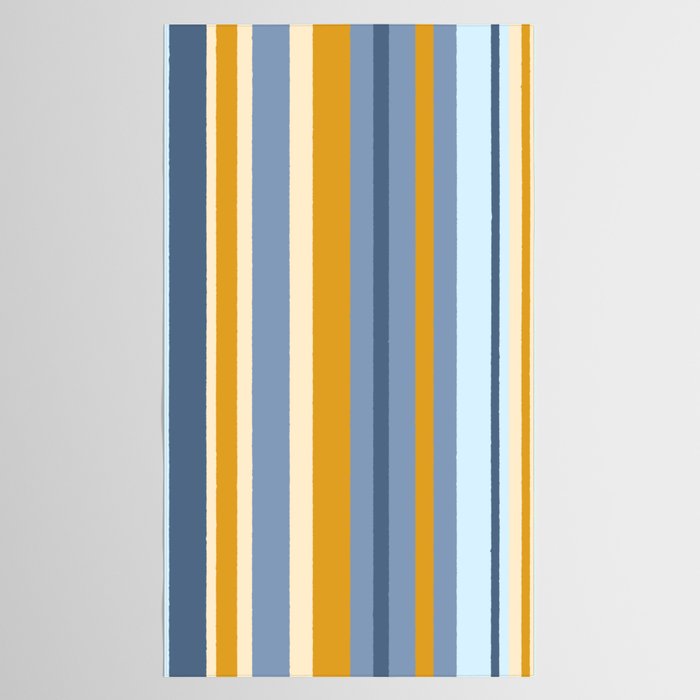Vertical Stripes Variable Contemporary Retro Modern Pattern in Blue and Honey Mustard Tablecloth Gallery Image 2