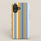 Vertical Stripes Variable Contemporary Retro Modern Pattern in Blue and Honey Mustard iPhone Case Gallery Image 1