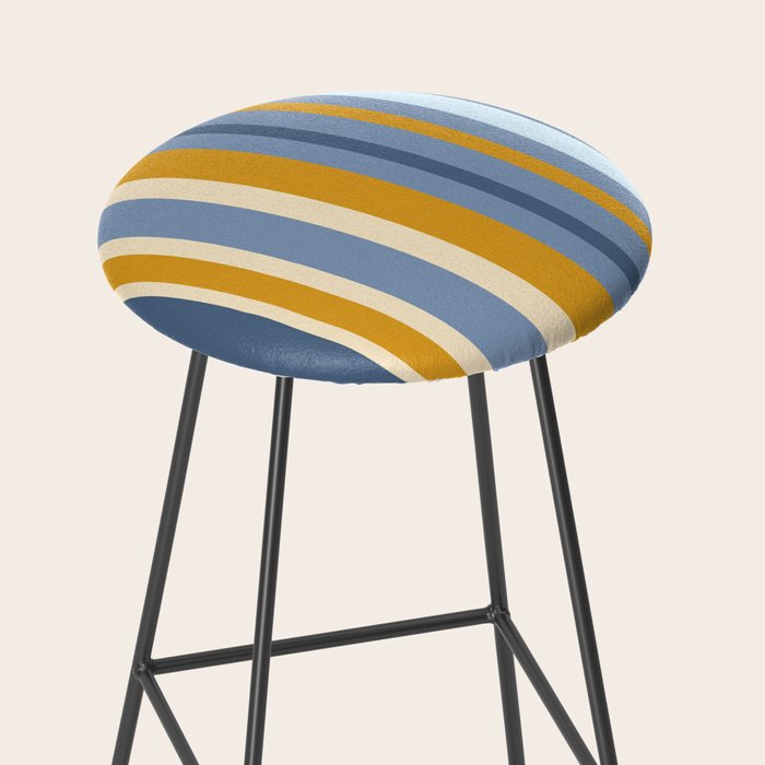 Vertical Stripes Variable Contemporary Retro Modern Pattern in Blue and Honey Mustard Stool Gallery Image 2