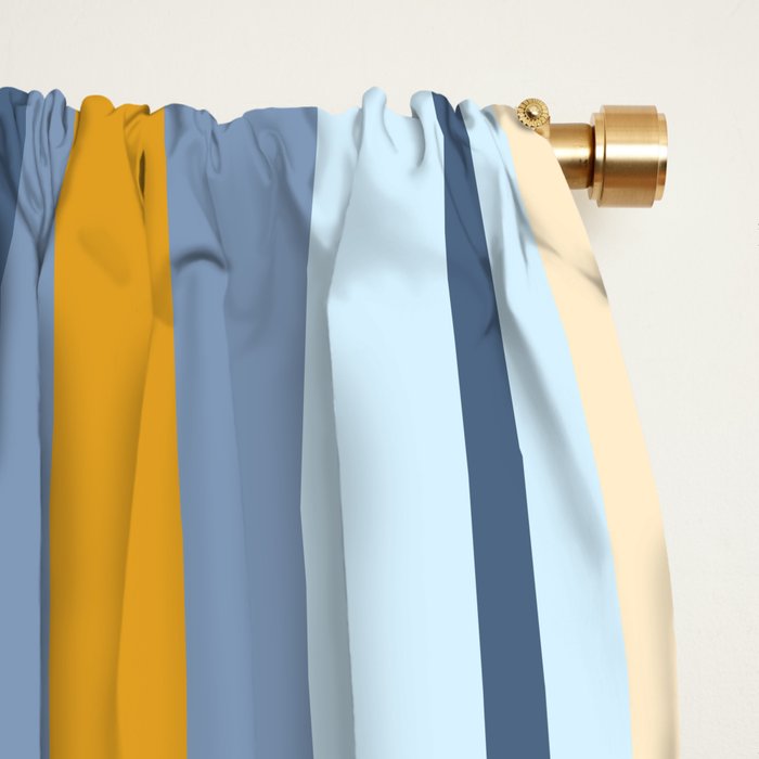 Vertical Stripes Variable Contemporary Retro Modern Pattern in Blue and Honey Mustard Window Curtain Gallery Image 2