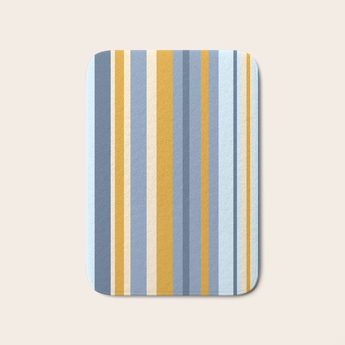 Vertical Stripes Variable Contemporary Retro Modern Pattern in Blue and Honey Mustard Bath Mat Gallery Image 1