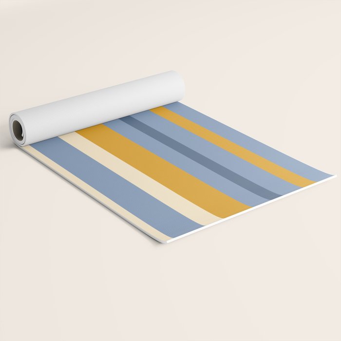 Vertical Stripes Variable Contemporary Retro Modern Pattern in Blue and Honey Mustard Yoga Mat Gallery Image 2
