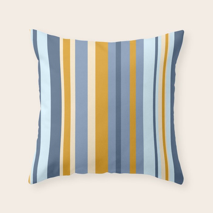 Vertical Stripes Variable Contemporary Retro Modern Pattern in Blue and Honey Mustard Throw Pillow Gallery Image 6