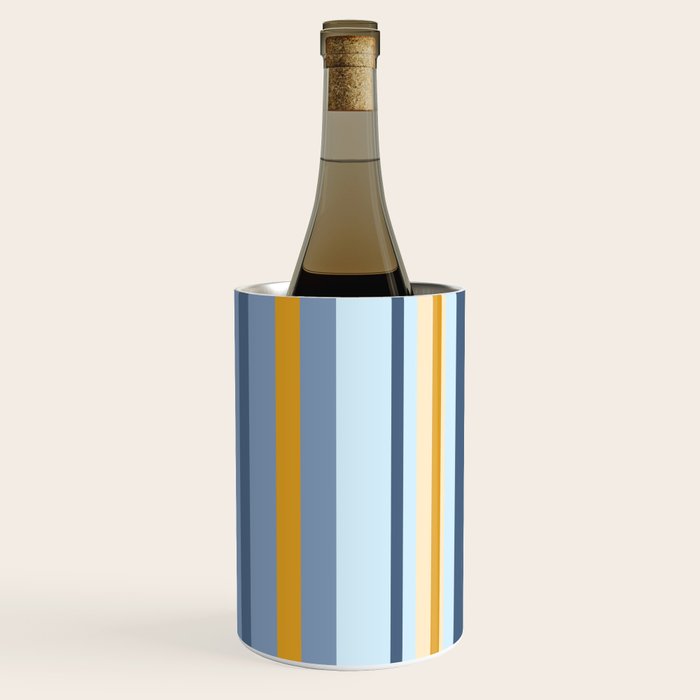 Vertical Stripes Variable Contemporary Retro Modern Pattern in Blue and Honey Mustard Wine Chiller Gallery Image 3