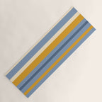 Vertical Stripes Variable Contemporary Retro Modern Pattern in Blue and Honey Mustard Yoga Mat Gallery Image 1