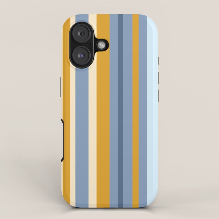 Vertical Stripes Variable Contemporary Retro Modern Pattern in Blue and Honey Mustard iPhone Case Gallery Image 1