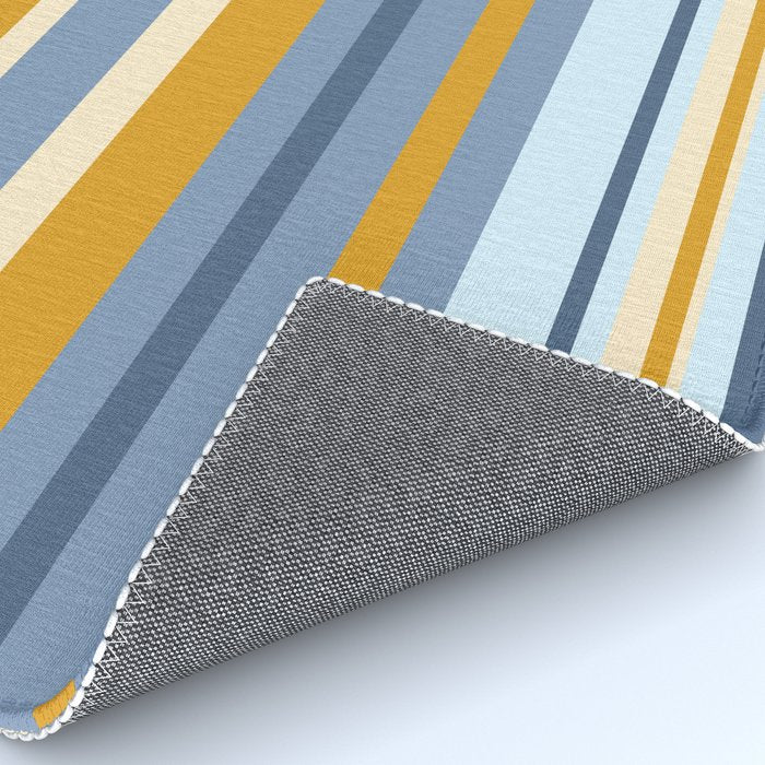 Vertical Stripes Variable Contemporary Retro Modern Pattern in Blue and Honey Mustard Rug Gallery Image 4