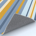 Vertical Stripes Variable Contemporary Retro Modern Pattern in Blue and Honey Mustard Rug Gallery Image 4