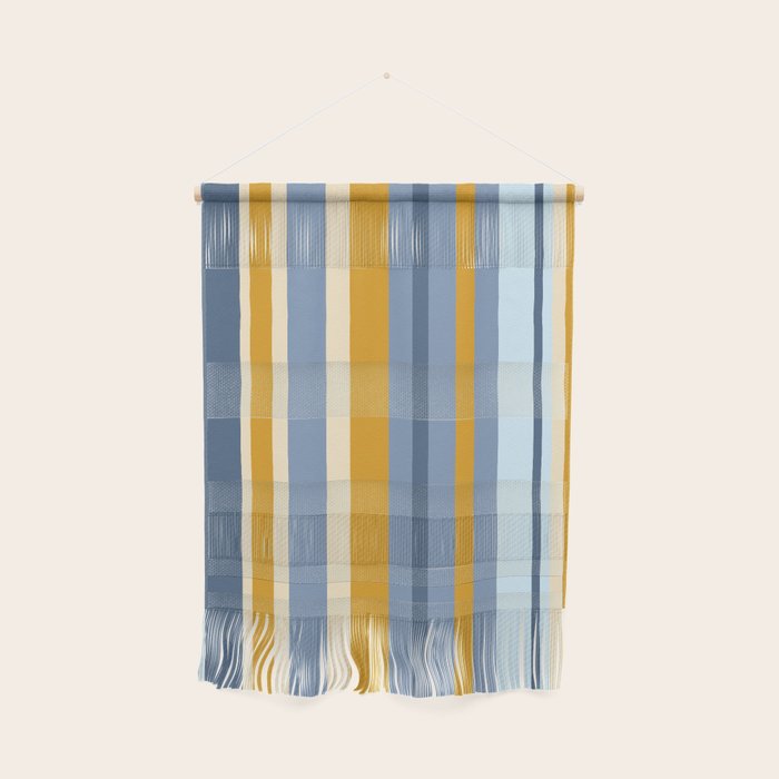 Vertical Stripes Variable Contemporary Retro Modern Pattern in Blue and Honey Mustard Wall Hanging Gallery Image 1