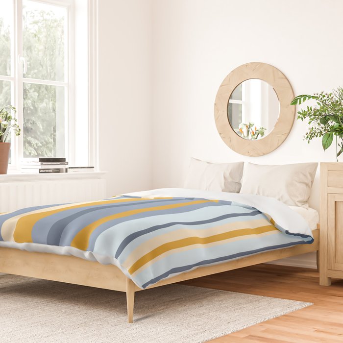 Vertical Stripes Variable Contemporary Retro Modern Pattern in Blue and Honey Mustard Duvet Cover Gallery Image 2