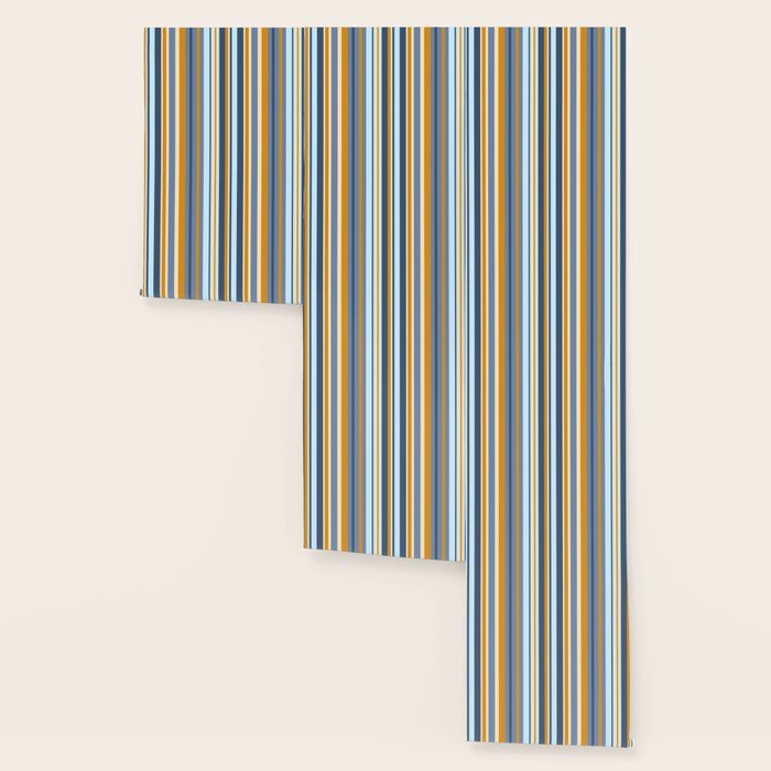 Vertical Stripes Variable Contemporary Retro Modern Pattern in Blue and Honey Mustard Wallpaper Gallery Image 3