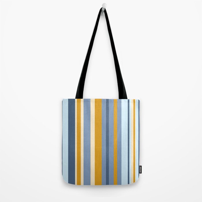 Vertical Stripes Variable Contemporary Retro Modern Pattern in Blue and Honey Mustard Tote Bag Gallery Image 2
