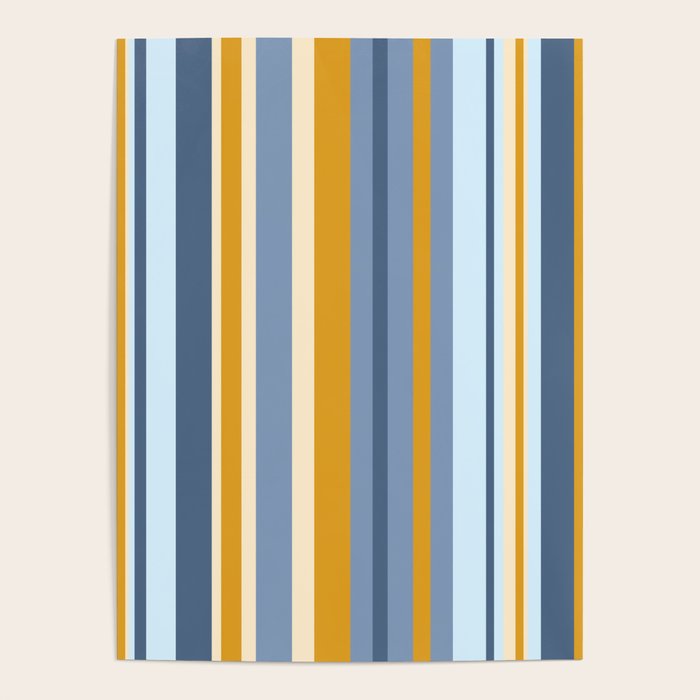 Vertical Stripes Variable Contemporary Retro Modern Pattern in Blue and Honey Mustard Poster Gallery Image 4