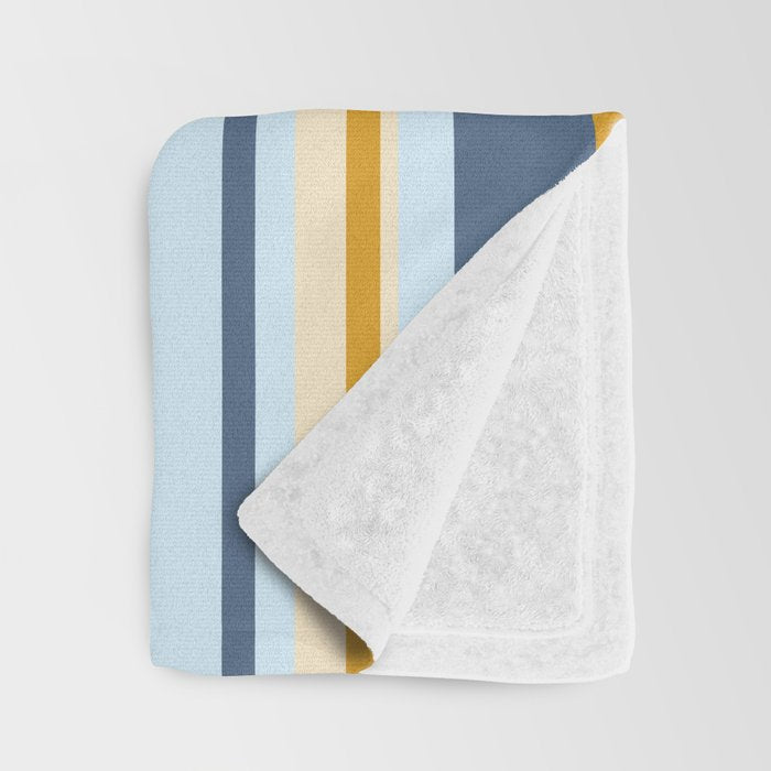 Vertical Stripes Variable Contemporary Retro Modern Pattern in Blue and Honey Mustard Throw Blanket Gallery Image 3