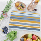 Vertical Stripes Variable Contemporary Retro Modern Pattern in Blue and Honey Mustard Cutting Board Gallery Image 2