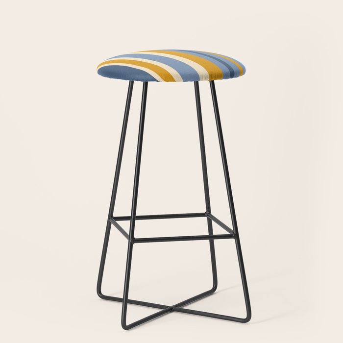 Vertical Stripes Variable Contemporary Retro Modern Pattern in Blue and Honey Mustard Stool Gallery Image 1