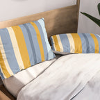 Vertical Stripes Variable Contemporary Retro Modern Pattern in Blue and Honey Mustard Pillow Sham Gallery Image 2