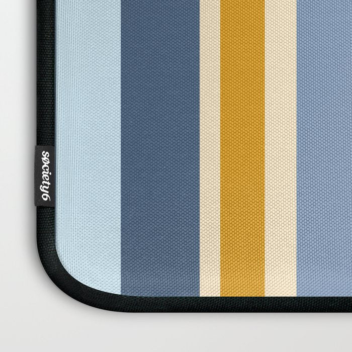 Vertical Stripes Variable Contemporary Retro Modern Pattern in Blue and Honey Mustard Laptop Sleeve Gallery Image 3