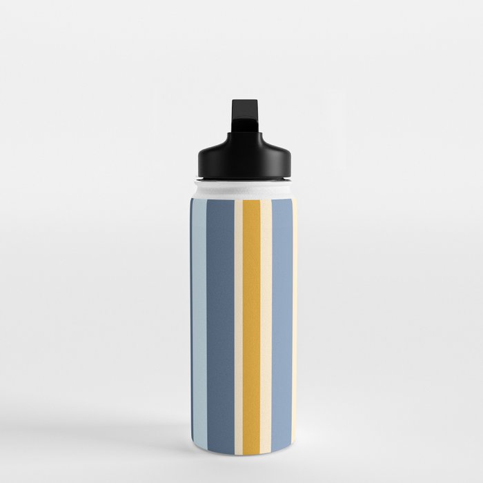 Vertical Stripes Variable Contemporary Retro Modern Pattern in Blue and Honey Mustard Water Bottle Gallery Image 3