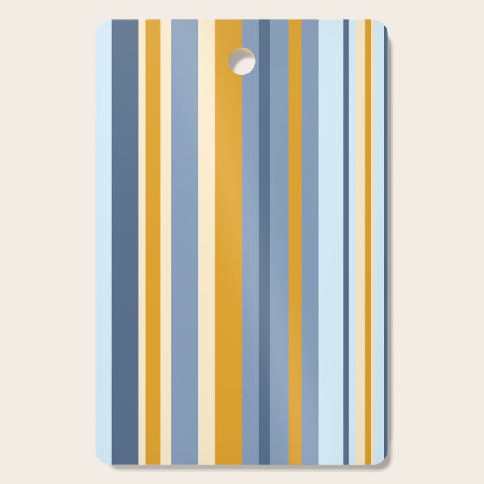 Vertical Stripes Variable Contemporary Retro Modern Pattern in Blue and Honey Mustard Cutting Board Gallery Image 1