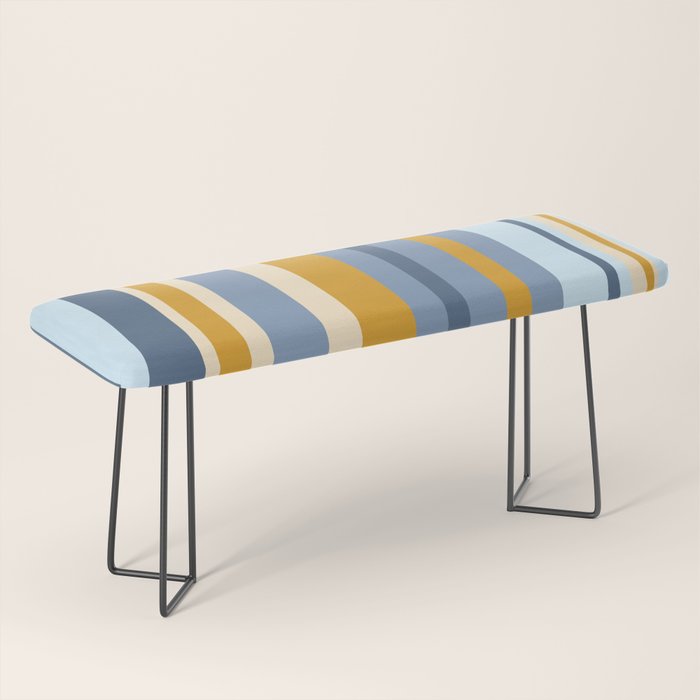 Vertical Stripes Variable Contemporary Retro Modern Pattern in Blue and Honey Mustard Bench Gallery Image 1