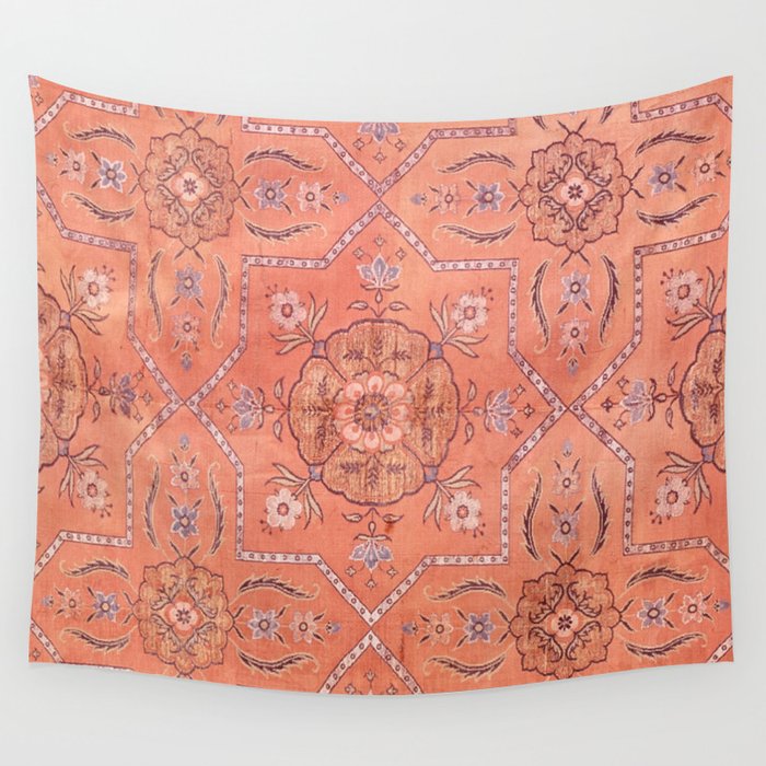 Vintage Distressed Pink Iranian Silk Wall Tapestry Gallery Image 4