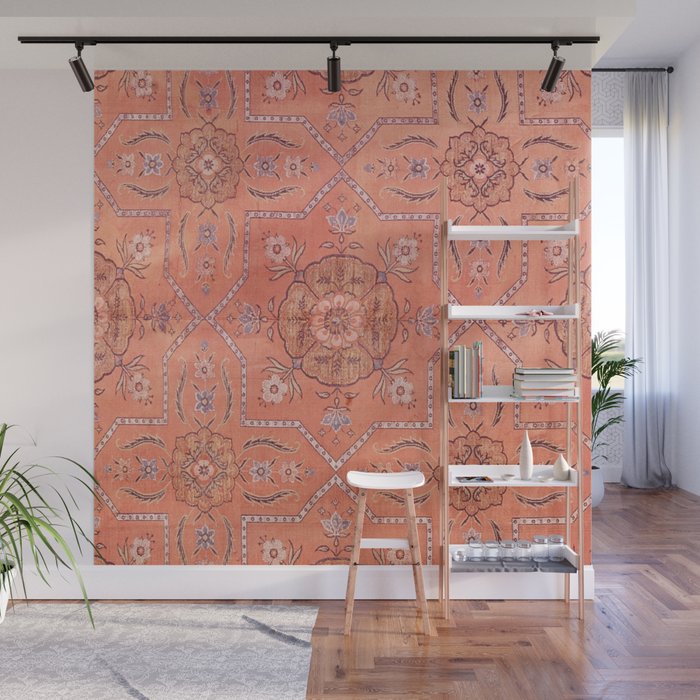 Vintage Distressed Pink Iranian Silk Wall Mural Gallery Image 1