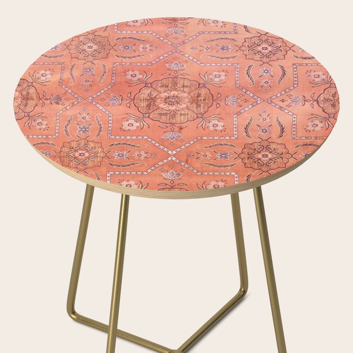 Vintage Distressed Pink Iranian Silk Side Table Gallery Image 2
