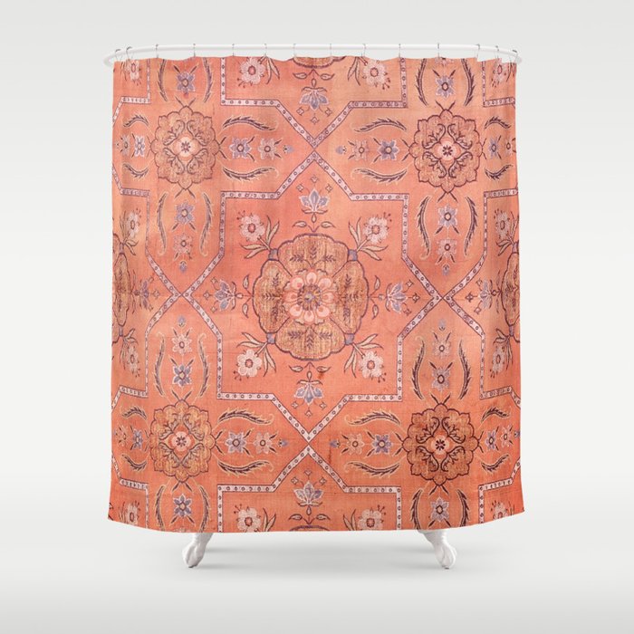 Vintage Distressed Pink Iranian Silk Shower Curtain Gallery Image 1