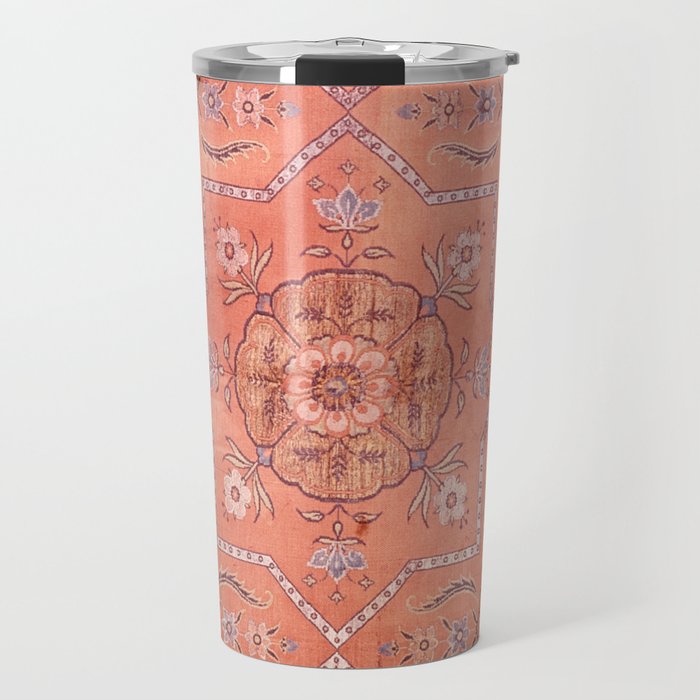 Vintage Distressed Pink Iranian Silk Travel Mug Gallery Image 1