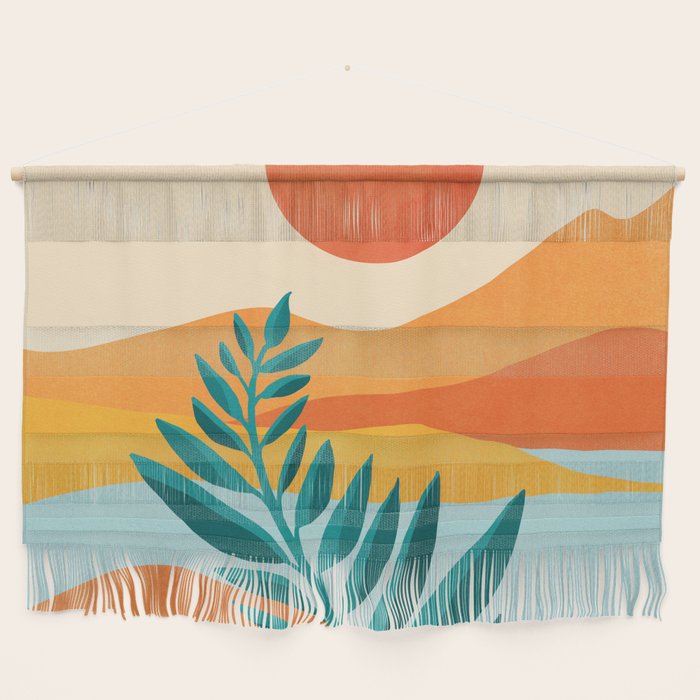 Mountain Sunset Colorful Landscape Illustration Wall Hanging Gallery Image 1