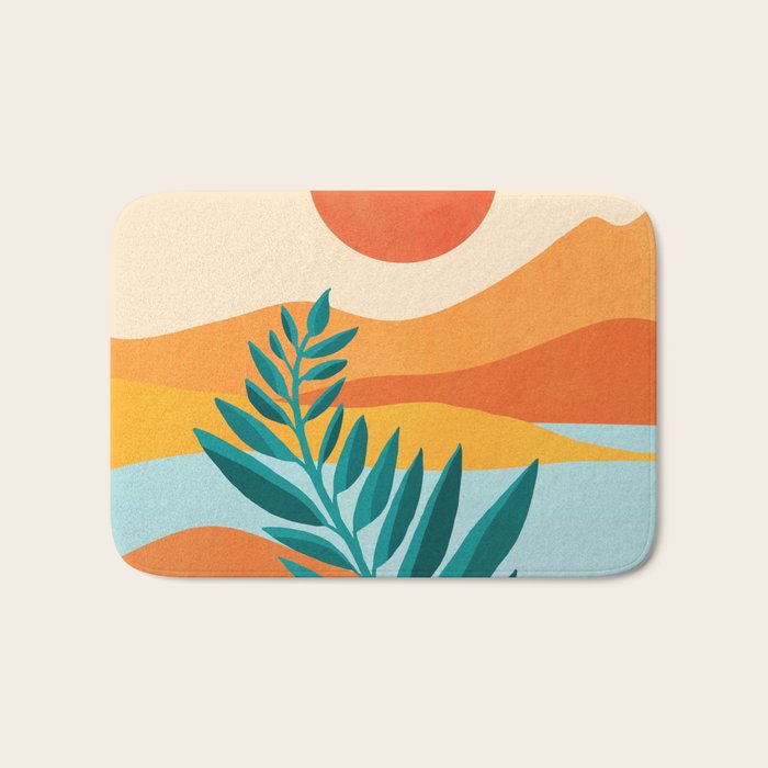Mountain Sunset Colorful Landscape Illustration Bath Mat Gallery Image 1