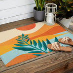 Mountain Sunset Colorful Landscape Illustration Outdoor Rug Gallery Image 2
