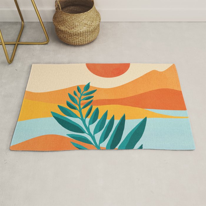 Mountain Sunset Colorful Landscape Illustration Rug Gallery Image 1