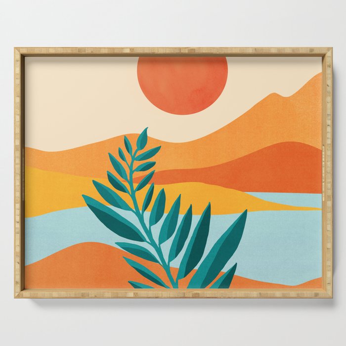 Mountain Sunset Colorful Landscape Illustration Serving Tray Gallery Image 1