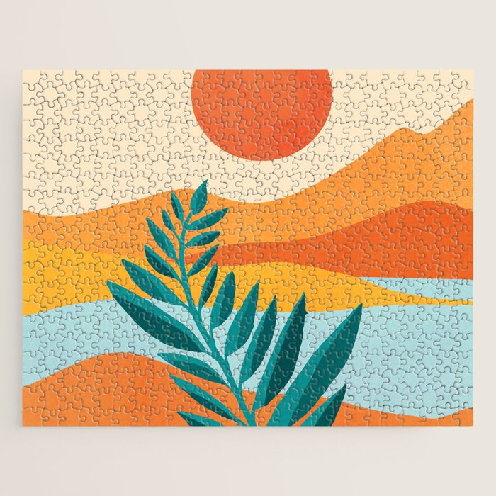 Mountain Sunset Colorful Landscape Illustration Jigsaw Puzzle Gallery Image 1