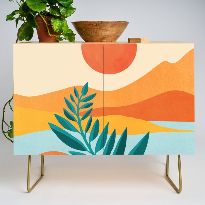 Mountain Sunset Colorful Landscape Illustration Credenza Gallery Image 1