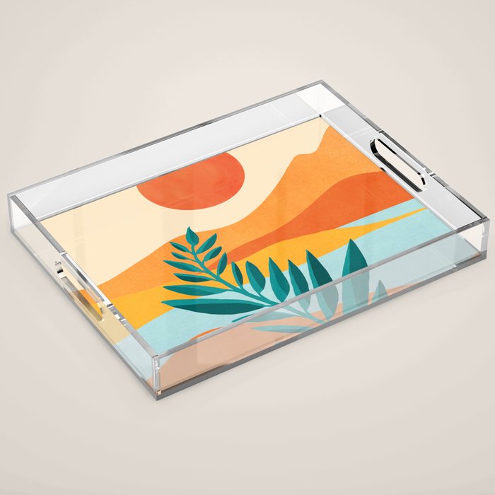 Mountain Sunset Colorful Landscape Illustration Acrylic Tray Gallery Image 1