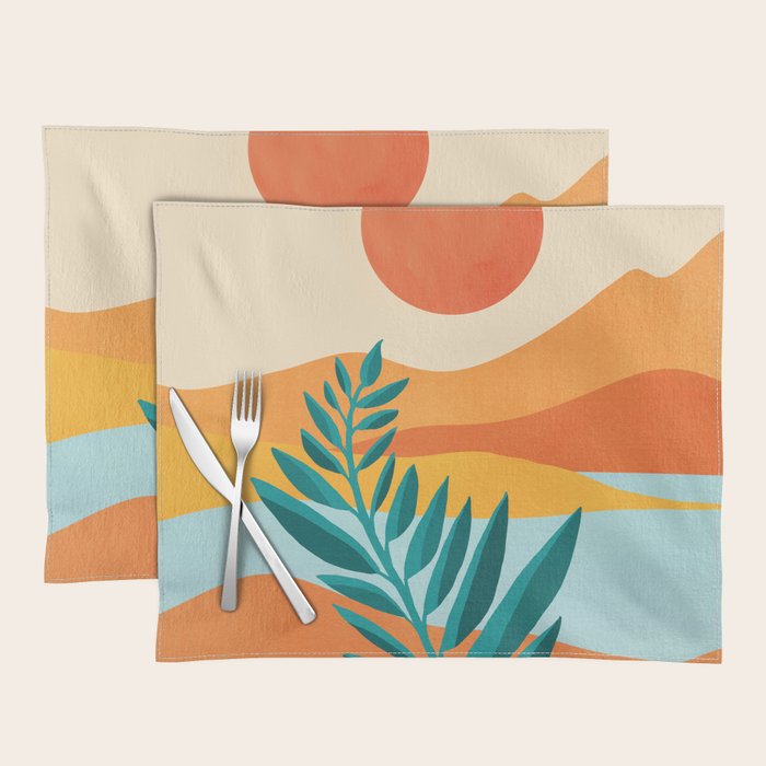 Mountain Sunset Colorful Landscape Illustration Placemat