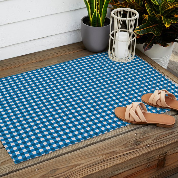 Classic Mini Check in Blue and White Outdoor Rug Gallery Image 2