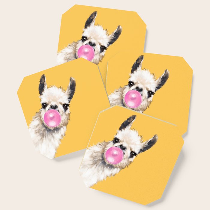 Bubble Gum Sneaky Llama in Yellow Coaster Gallery Image 1