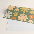 Scandi Floral Grid Retro Flower Pattern in Mossy Olive Green and Orange Wrapping Paper Gallery Image 2