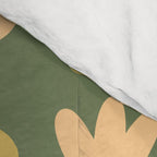 Scandi Floral Grid Retro Flower Pattern in Mossy Olive Green and Orange Comforter Gallery Image 4