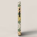 Scandi Floral Grid Retro Flower Pattern in Mossy Olive Green and Orange iPhone Case Gallery Image 2