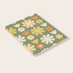 Scandi Floral Grid Retro Flower Pattern in Mossy Olive Green and Orange Notebook Gallery Image 2