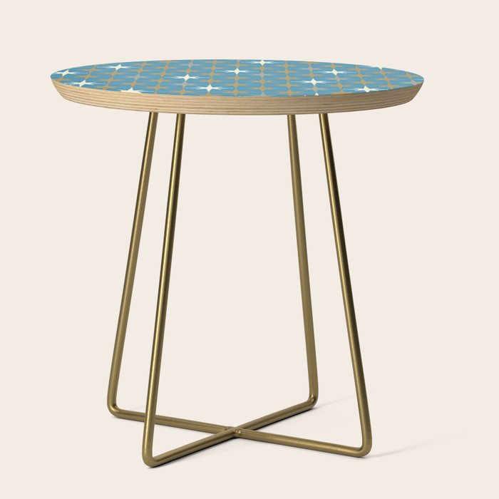 Atomic Age Retro Starburst Mid-century Modern Pattern in Burnished Gold, Taupe, Cream, and 50s Blue Side Table Gallery Image 1