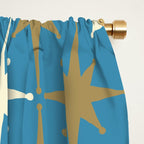 Atomic Age Retro Starburst Mid-century Modern Pattern in Burnished Gold, Taupe, Cream, and 50s Blue Window Curtain Gallery Image 2